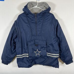 VTG 90s Dallas Cowboys Puma Half Zip Jacket Youth Large Blue Removable Sleeves